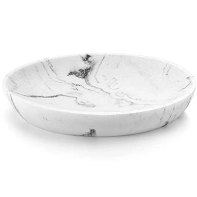 Imagen de Luxspire Jabonera de Resina y Grava, Plato Jabón Elíptica con Patrón Mármol, Bandeja para Duchar en Baño o Hogar Grava Blanca