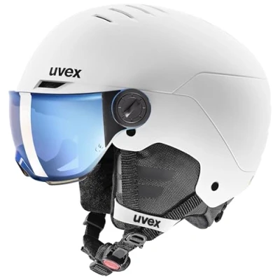 Imagen de uvex rocket jr visor, casco de esquí infantil robusto, con visera, ajuste talla individualizado, white, black matt, 51 55 cm