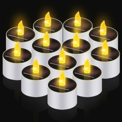Imagen de Focenat 12 Piezas Velas solares,Vela solar exterior,Velas solares LED,Velas para exteriores,Velas parpadeantes,para jardín,boda,cumpleaños,fiesta,decoración al aire libre