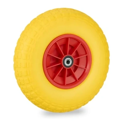 Imagen de Relaxdays Rueda de Carretilla 4.00 6 Goma, Neumático Repuesto Antipinchazos, hasta 100 kg, Amarillo/Rojo, Acero, 330 x 90 mm