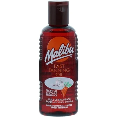 Imagen de Malibu Aceite de bronceado rápido resistente al agua con betacarotenos y fragancia a coco tropical (100 ml, marrón)