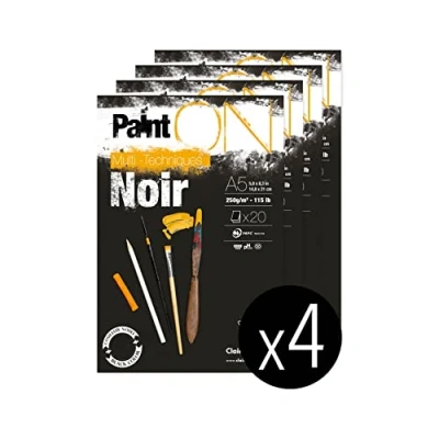 Imagen de Clairefontaine 975168C PaintON Bloque de pegamento multitécnico (20 hojas, papel multitécnico, grano ligero, A5, 14,8 x 21 cm, 250 g), paquete 4 bloques