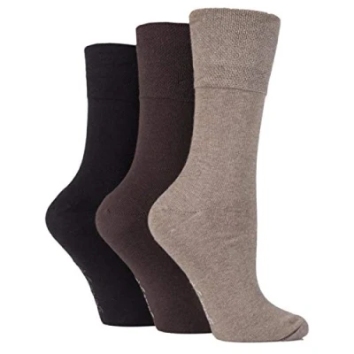 Imagen de 3 pares de calcetines para diabéticos agarre suave mujer con peine miel, talla 37 42, Marrón oscuro, 4 8