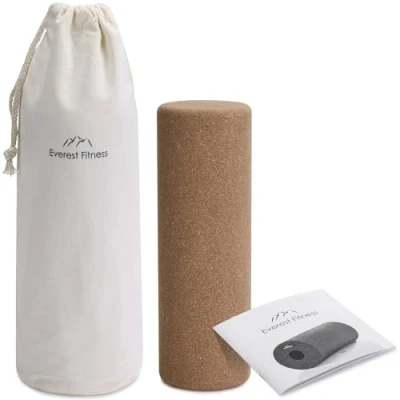 Imagen de EVEREST FITNESS Rulo Pilates y Yoga Rollo de Corcho Natural 30 cm Foam Roller Antideslizante con Bolsa Transporte Rodillo Masaje Muscular Espalda Tabla Equilibrio