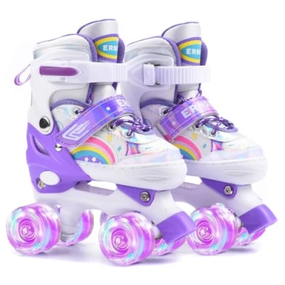 Imagen de ERNAN Patines 4 Ruedas, tamaños Ajustables con Ruedas Que Brillan en la Oscuridad, de para niños,Patines Niña Niño Principiante Regalo. (Purple, M)