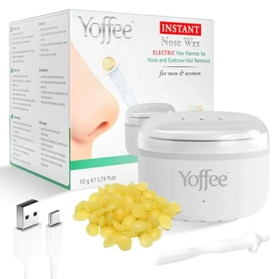 Imagen de Yoffee Instant Nose Wax Calentador de Cera Eléctrico para Eliminación del Vello Nariz &amp; Cejas, 50g Natural Abeja, 6 Aplicadores Plástico Cable USB Tipo C Calentamiento Rápido Seguro Usar
