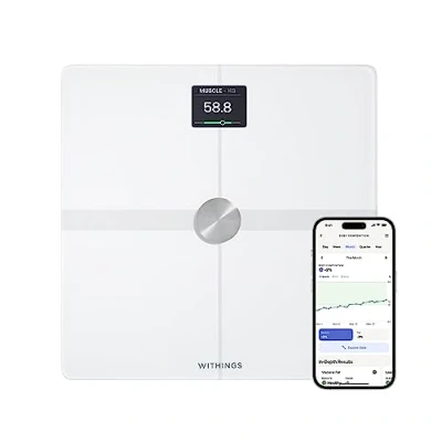 Imagen de Withings Body Smart Bascula de baño con Composición corporal Avanzada (Peso, Grasa Corporal, Músculo, Masa Ósea, Agua, Índice Visceral), balanza peso WiFi, hasta 8 usuarios