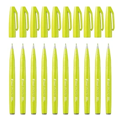 Imagen de Pentel SES15C K2X Brush Sign Pen Rotulador de punta tipo pincel (10 unidades), color verde lima