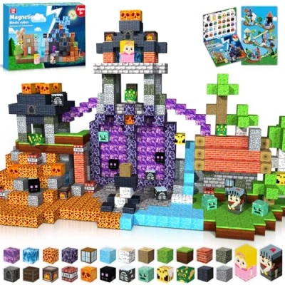 Imagen de GraceDuck Bloques Magneticos 150 Piezas, Construye el Castillo del Bosque Oscuro y la Fortaleza Infernal, Juguetes Magnéticos Creativos Montessori Regalos de Pascua niños niñas 3 4 5 6 7 8 9 años