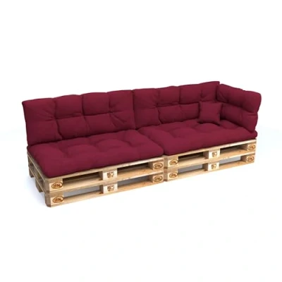 Imagen de POKAR Juego de Cojines aconchadas 6 Piezas para Europalés: 2X Asiento 120x80cm +2X Respaldo 120x40cm + 1x 60x40cm Lateral cojín Decorativo 40x40cm, sofá paletas, sin palés, Rojo Oscuro