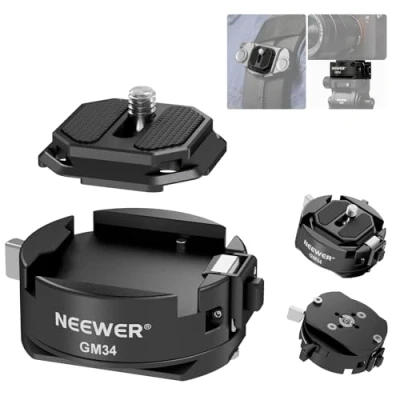 Imagen de Neewer GM34 Kit de Placa liberación rápida para cámara, Montaje QR Cuadrada Bloqueo automático con Base Abrazadera Tipo Arca, Compatible Clip cámara Arca Swiss Peak Design