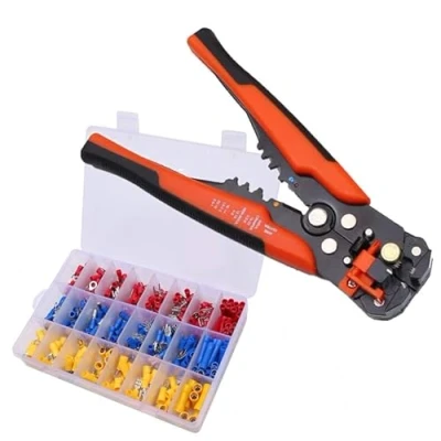 Imagen de TOPWAY Juego de Engarzadores Pelacables 400 Piezas, Automático Alicates para Terminales, 10 24 AWG (0,5 6,0mm²) 8 Pulgadas Autoajustable Electricista Terminales Cable Corte