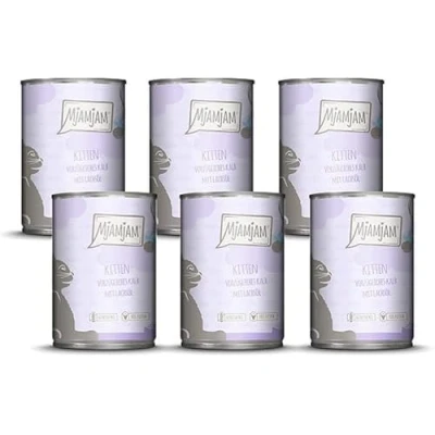 Imagen de MjAMjAM comida húmeda premium para gatos gatito excelente ternero con aceite de salmón, paquete 6 (6 x 400 g), sin cereales carne extra