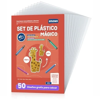 Imagen de Smowo® 40 Láminas de Plástico Mágico A4 Papel Encogible para Horno, Transparente Mate