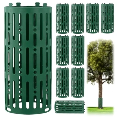 Imagen de QWORK® 10 Piezas Protector Arboles Tronco, Protección para Troncos Plástico con Ganchos de Bloqueo, Árboles Resistente a Intemperie