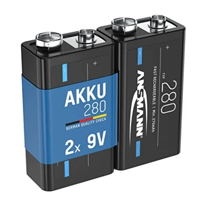 Imagen de ANSMANN 2 baterías de 9 V 280 mAh NI MH Baja autodescarga, Recargable, Ideal para Control Remoto, medidores, multímetros, micrófonos