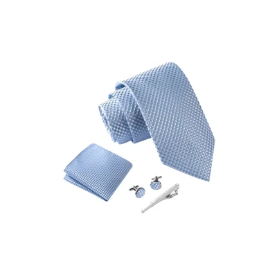 Imagen de Massi Morino Corbatas de hombre Azul Claro y pañuelos con gemelos, clip corbata set Celeste Accesorio traje modernas para boda
