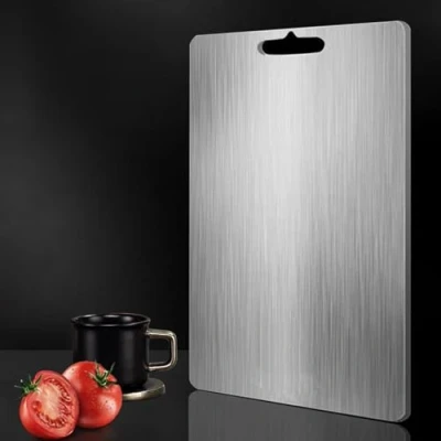 Imagen de Tabla de cortar titanio, 34 x 23 cm, acero inoxidable, multifunción, doble cara, para frutas, carne, verduras