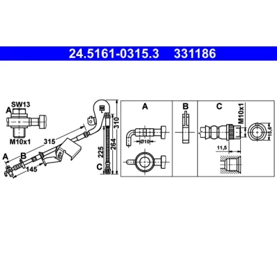 Imagen de ATE 24.5161 0315.3 Latiguillos de Freno 310, 275 PEUGEOT: 407 Berlina, SW