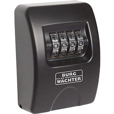 Imagen de BURG WÄCHTER Caja fuerte para llaves con código numérico de 4 dígitos exterior e interior, Segura, Montaje pared, Key Safe 10 SB, Negro