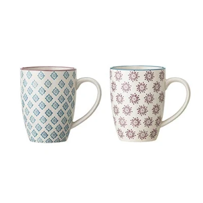 Imagen de BLOOMINGVILLE tazas con asas Patrizia de café, té para la oficina y el hogar ø 8 x H 10 cm, azul lavanda, Cerámica, juego 2, Capacidad 300 ml