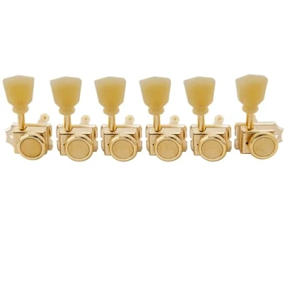 Imagen de Musiclily Pro Vintage 6 en Línea Guitarra Clavijas Afinación Bloqueo Locking Tuners Clavijeros Bloqueantes para Eléctrica Strat Tele, Dorado Keystone Button