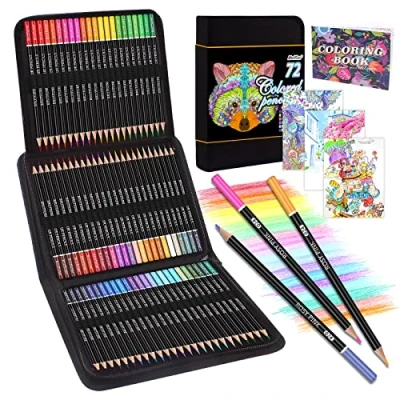 Imagen de Juego 72 Lápices Colores Profesionales con Bolsa de Cremallera Portátil Premium Negra. Dibujo Profesional Perfectos Para Adultos y Artistas que Dibujan, Colorear Esbozar