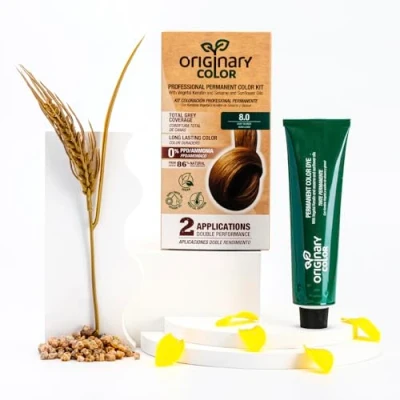 Imagen de Originary Color Kit de Coloración Profesional Permanente, 8 0 Rubio Claro 100 ml + Crema Oxidante Champú 30 Fórmula sin amoniaco y PPD.