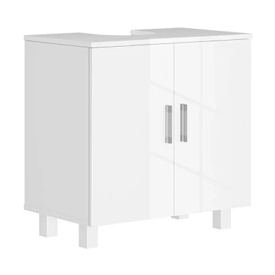 Imagen de HOMCOM Mueble para Debajo del Lavabo bajo de con Pie 2 Puertas Estantes y Sistema Antivuelco Cuarto Baño 60x35x60 cm Blanco