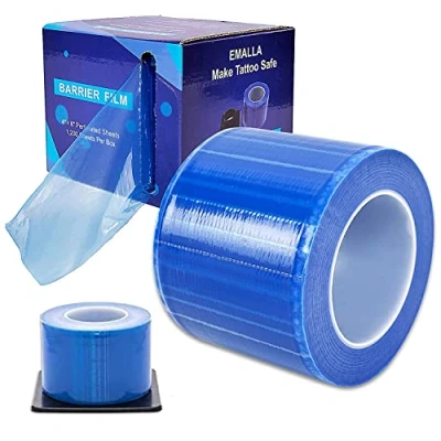 Imagen de Película de barrera Rollo Unihubys 1200 hojas 4 &#039;&#039; x 6 Tatuaje protectora PE desechable dental con dispensador para defenderse las infecciones