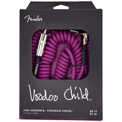 Imagen de Fender Hendrix Voodoo Child Cable para Instrumentos en Espiral, Recto/Angulado, 30&#039;, Color Morado