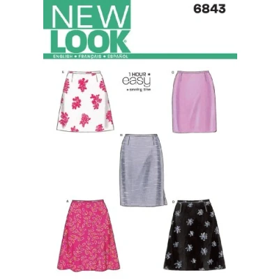 Imagen de New Look Patrón de Costura 6843: Faldas para Mujer, Talla A, Papel, cartulina, Blanco, A (8 10 12 14 16 18)
