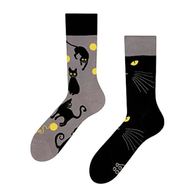 Imagen de Dedoles Calcetines Unisex Hombre Mujer y Niños Algodón muchos diseños divertidos diferente izquierda derecha, color: Gris, diseño: Ojos de gato, tamaño: 35 38