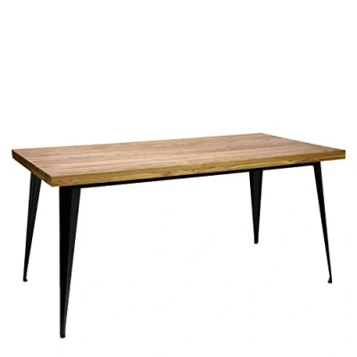Imagen de Vaukura Mesa Oliix de Comedor Industrial 160x80 con Tablero Madera 5cm (Negro)