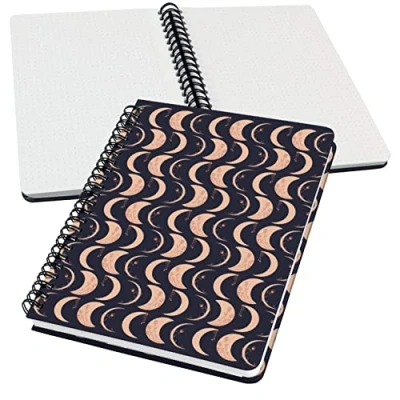 Imagen de SIGEL JN624 Jolie Libreta de espiral, Moonlight Melody, cuadriculado con puntos (impresión Dot), 100 g/m², 16,2 x 21,5 cm, tapa dura, 120 páginas, negro, beige, albaricoque