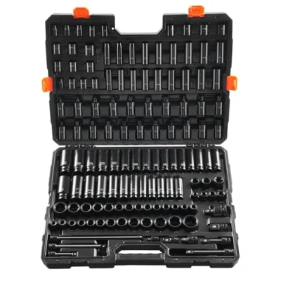 Imagen de VEVOR Juego de Vasos Impacto 9,5mm y 12,7 mm Métricos 130 piezas Acero Aleación CR Mo 6 Puntos Marcas Tamaño Fáciles Leer para Reparación Automóviles, Taller