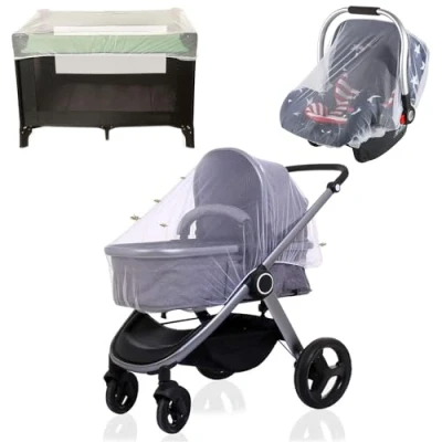 Imagen de Mosquitera Carrito Bebe Universal, Respirable Red Antimosquitos Bebe, Cochecito, verano Funda Carrito, Anti Insectos Silla de Paseo y Cuna Viaje, Lavable,Blanco