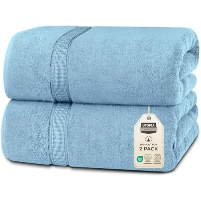 Imagen de Utopia Towels Lujosa Toalla de baño Jumbo, 2 Piezas, 100% algodón Hilado en Anillo 600 g/m², Altamente Absorbente y Secado rápido, Extra Grande Suave Calidad