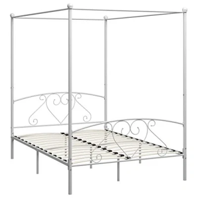 Imagen de vidaXL Estructura de Cama Casa Hogar Dormitorio Robusta Duradera Muebles Mobiliario Cómodo Matrimonial con Dosel Metal Blanco 160x200 cm