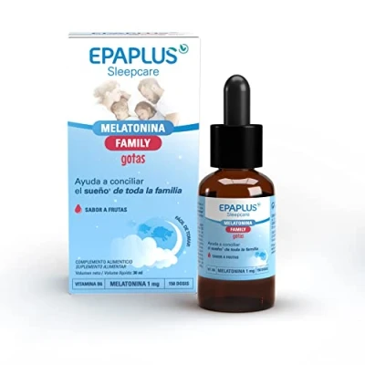 Imagen de EPAPLUS Sueño Melatonina Family Gotas. 30 ml. Sabor Frutas, Ayuda A Conciliar El Sueño, 150 Dosis, Para Niños y Adultos