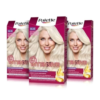 Imagen de Palette Intensive Creme Color 1 Rubio Ultra Platino, tinte permanente con aceite de macadamia y almendras, cubre el 100% las canas raíces, para un pelo radiante, Pack 3