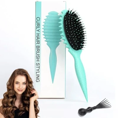 Imagen de jatimdotin Cepillo de Pelo Rizado, Bounce Curl Brush, Multifuncional para Rizos, Diseñado Método Curly Reducir el Tirón y la Separación Rizos (Verde)