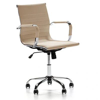 Imagen de VS Venta stock Sillón de Oficina Croma reclinable Taupe, Piel sintética, Silla ejecutiva con reposabrazos y conjín engrosados, Altura Ajustable, Diseño ergonómico