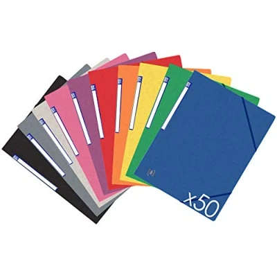 Imagen de OXFORD TopFile+ Lote de 50 carpetas cartón con 3 solapas elásticas tamaño A4, 10 colores surtidos
