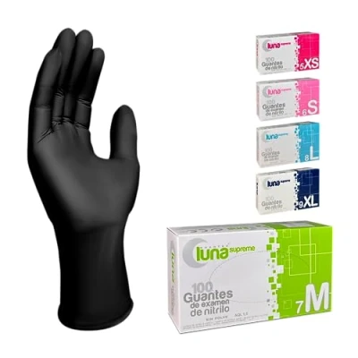 Imagen de MUNTRADE Guantes Nitrilo 100 unidades de Sin Polvo, Látex, Desechables (M, Negro)