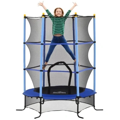 Imagen de HOMCOM Cama Elástica Infantil Ø163x190 cm Trampolín para Niños de +3 Años con Red Seguridad y Marco Acero Carga 50 kg Interior Exterior Rojo Negro