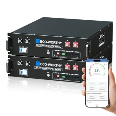 Imagen de ECO WORTHY LiFePO4 48V 100Ah*2 Bateria con 100 A BMS, 5,12 kWh 3U para Servidor Soporte Can&amp;RS485 Sistema Solar, fotovoltaico