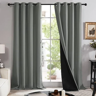 Imagen de Deconovo Cortinas 100% Opacas Decorativas para Salon Dormitorio Aislantes Termicas con Ojales 2 Piezas 140x245cm Gris Verde