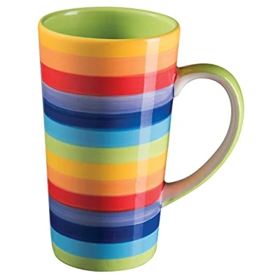 Imagen de Purity Style Taza grande pintada a mano con diseño de rayas arcoíris