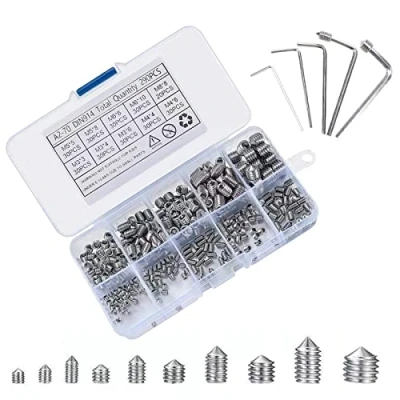 Imagen de 290Piezas Tornillos Prisioneros de Cabeza Hexagonal Acero Inoxidable Punta Cónica Kits M3 M4 M5 M6 M8 Tornillo Allen Punto Cónico para Puerta Garaje Grifo